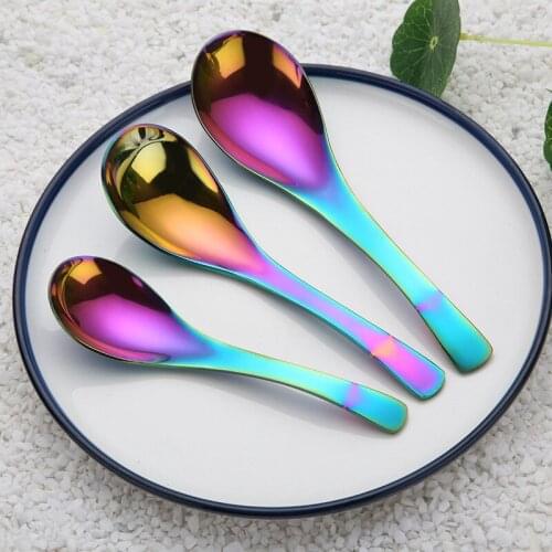 304 Stainless Steel Coffee Stirring Spoon Deepen Shape Compass Round Bottom Spoon Teaspoon Ice Cream Honey Spoon Cutlery Set