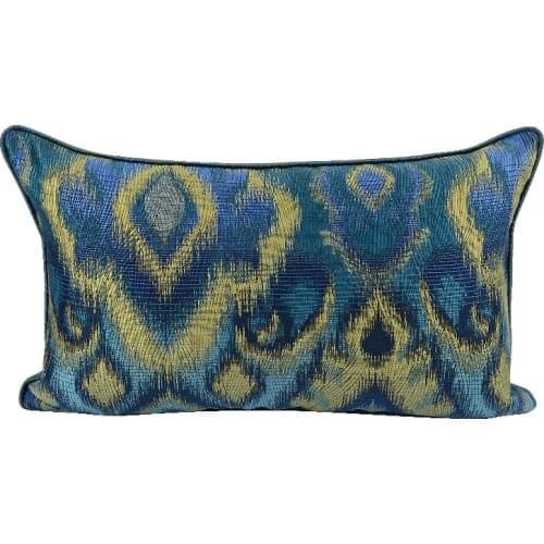DUNXDECO Cushion Cover Decorative Pillow Case Modern Simple Animal Feather Embroidery Blue Yellow Waist Coussin Sofa Chair Decor