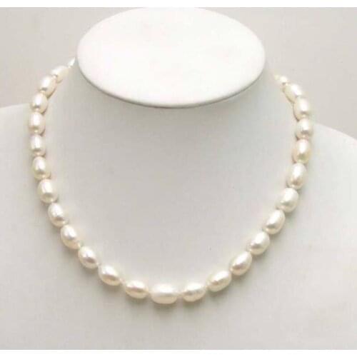 SALE 7-8mm Rice White Natural Freshwater PEARL 17" NECKLACE