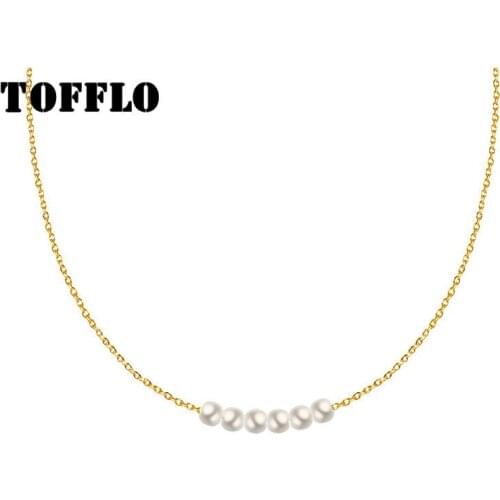 TOFFLO Stainless Steel Jewelry Pearl Pendant Necklace Female Clavicle Neck Chain Simple And Elegant Female Necklace BSP590