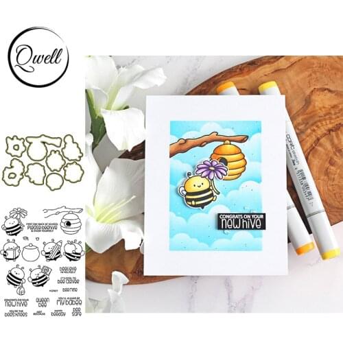 QWELL Cutting Dies match Clear Stamps Hardworking Bees Book Pencil Flower Beehive Trunk Special Language DIY 2021 New