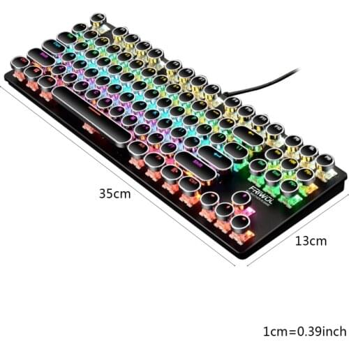 Wired 87 Keys Green Axis Punk Mechanical Keyboard Metal Panel Round Keycap RGB LED Backlight USB Gamer Keyboard
