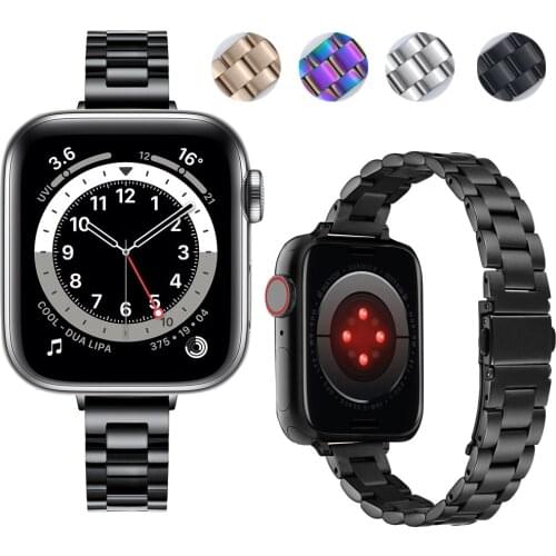 For apple watch 40mm 44mm se 6 5 4 band thin slim Solid Stainless Steel bracelet women wrist for iWatch 38mm 42mm series 3 strap