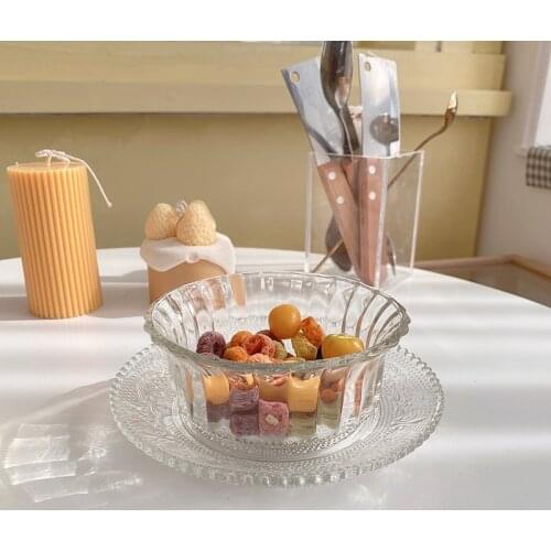 Embossed glass bowl dessert salad bowl breakfast cereal bowl transparent girl heart lace