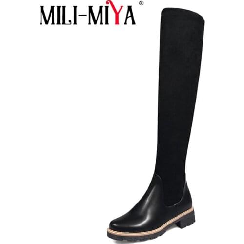 MILI-MIYA Stretch over-the knee/ankle women boots slip-on round toe spring/autumn early winter solid casual handmade for ladies