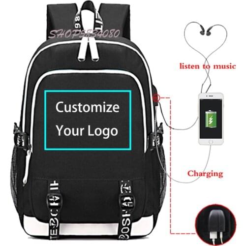 Customize Your Logo Image School Bags Backpack Laptop Bag USB Charging Bookbag Teen Girls Backpacks Women Rucksack Bolsa Escolar