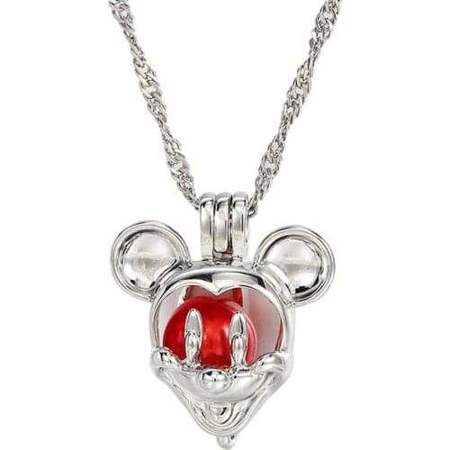 Harong Cute Mickey Necklace Women Cartoon Cage Pearl Pendant Punk Jewelry Simple Long Mouse Necklace Children Kids DIY Gift