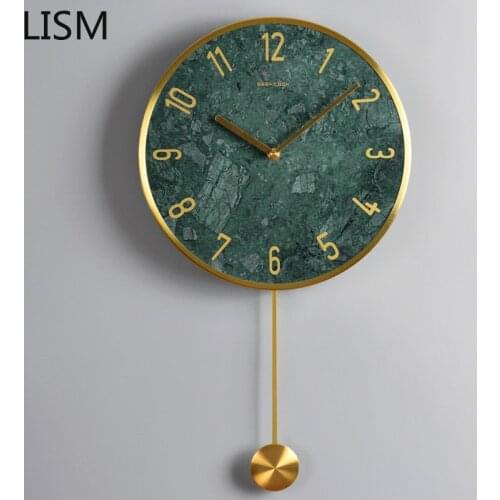 Modern Design Nordic Pendulum Wall Clock Vintage Round Wall Clock Quartz Silent Marble Clock Simple Reloj Pared Decorativo