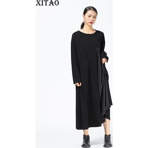 XITAO Patchwork Irregular Solid Dress Women 2020 Winter Casual Fashion New Style Temperament All Match Women Clothes ZY2122