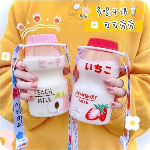 1pcs 480ml Plastic Water Bottle Tour Drinking Bottle Yakult Shape Cute Kawaii Milk Carton Shaker Bottle for Kids/Girl/Adult Glas