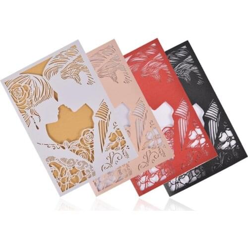 10PCS Holiday Hollow Greeting Card Invitation Letter Cover Flower Hollow-out Wedding Invitation Cards Envelopes Kit