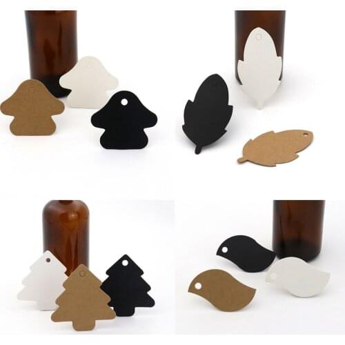 100PCS Mashroom Tree Leaf Paper Kraft Gift Jewelry Cards Brown White Black Handmade Price Tags DIY Accessories Wholesale Supply