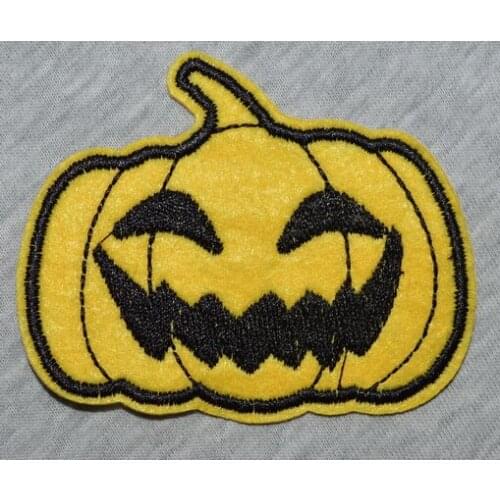 Smile face - yellow Pumpkin - Embroidered Iron On Patc (Size is about 6.3 * 5.3 cm)