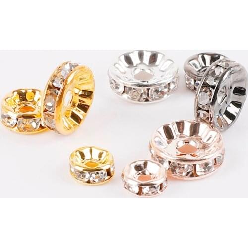 50Pcs 4/6/8/10MM Silver Color GunMetal Gold Rose Gold Crystal Rhinestone Rondelle Spacer Beads For DIY Charm Bracelet Jewelry
