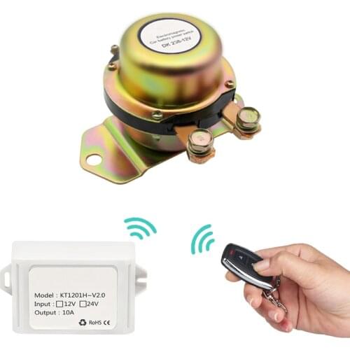 Car Battery Switch 12V Auto Electromagnetic Solenoid Disconnect Latching Relay Power Terminal With Remote Control + Gloves