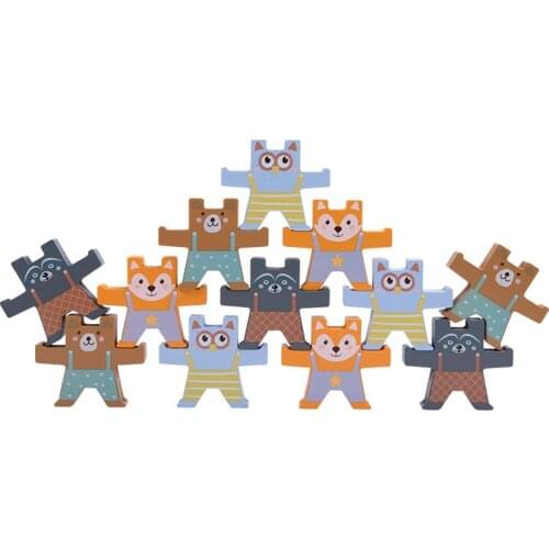Wooden blocks bear balance game domino stacking tower early education educational toy baby Montessori toy gift 12pcs