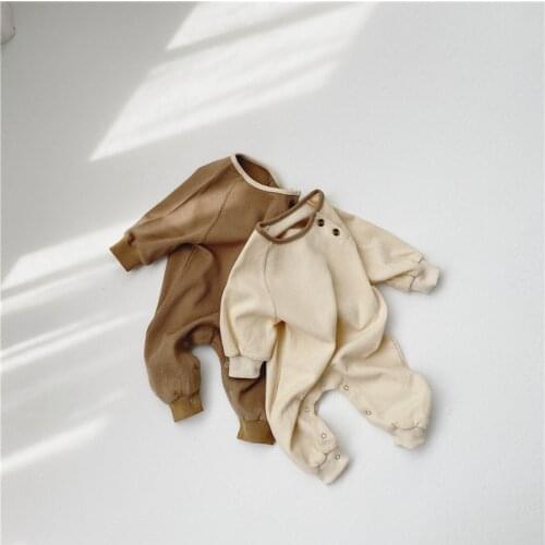 Baby clothes romper waffle 2020 new autumn Korean Unisex Cotton Full O-Neck Pullover Solid romper