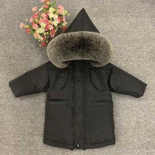 Boys and girls winter down jacket thick natural fox fur collar