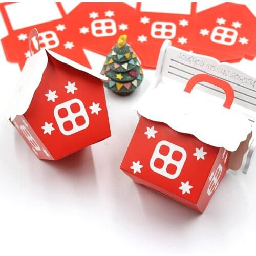 Christmas House Shape Candy Bags Red White Xmas Gift Box Kids Cookie Bags Packaging Boxes Xmas Tree Pendant DIY Party Decoration