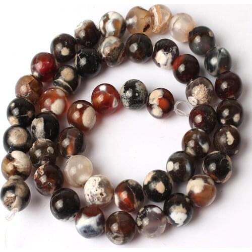 Wholesale Black Cracked Fire Agates Natural Stone Beads Round Loose Beads For Jewelry Making 15"Pick Size 6/8/10mm Diy Bracelet