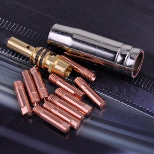 LETAOSK High Quality 12pcs MB 15AK MIG/MAG Welding Torch Contact Tip 0.8 x 25mm M6 Gas Nozzle Shroud Holder Kit