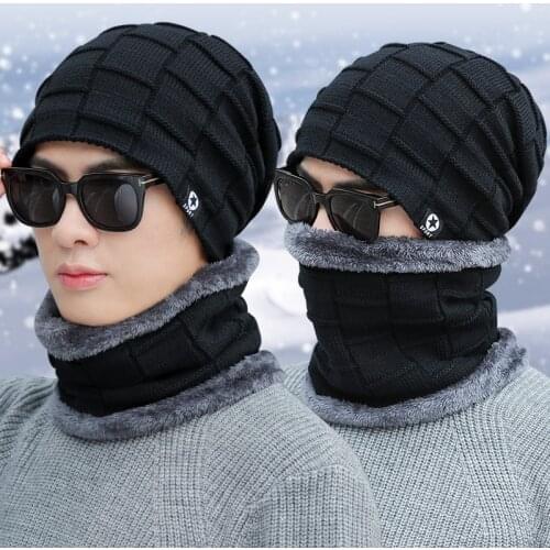 Hot Selling 2pcs Ski Cap And Scarf Cold Warm Leather Winter Hat For Women Men Knitted Hat Bonnet Warm Cap Skullies Beanies