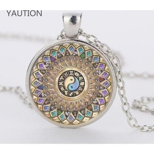 Trendy yin yang jewelry mandala necklaces 1Pcs henna yoga pendant om symbol buddhism zen handmade India style necklace