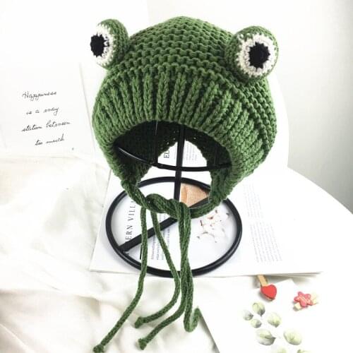 Cartoon Frog Knitted Hat Winter Warm Hat Cap Beanie Hat for Kid Boy and Girl Cute Selling Cute Ear Protection Warm Hat Cosplay