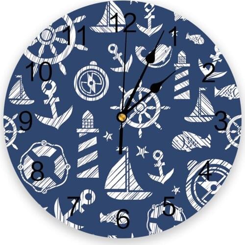 Blue Anchor Boat Fish 3D Wall Clock Modern Design Living Room Decoration Kitchen Clock Art Wall Watch Home Decor