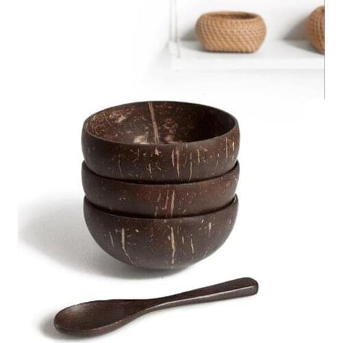 Natural Coconut Bowl Spoon Fork Set Fruit Salad Noodle Rice Bowl Wood Tableware Creative Coconut Shell Bowl Kitchen Set