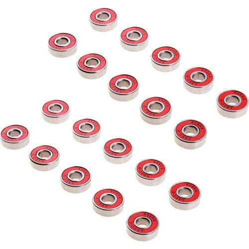 Premium Inline Skate Bearings, Roller Skate Bearings, 608RS, ABEC 9, Red (Pack of 20)