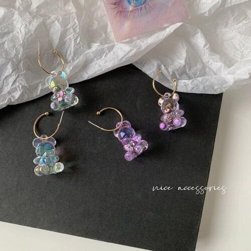 Juorest Sequins Resin Gummy Bear Dangle Earrings for Women Girl DIY Cartoon Animal Bear Earrings Creative Drop Earrings Jewelry