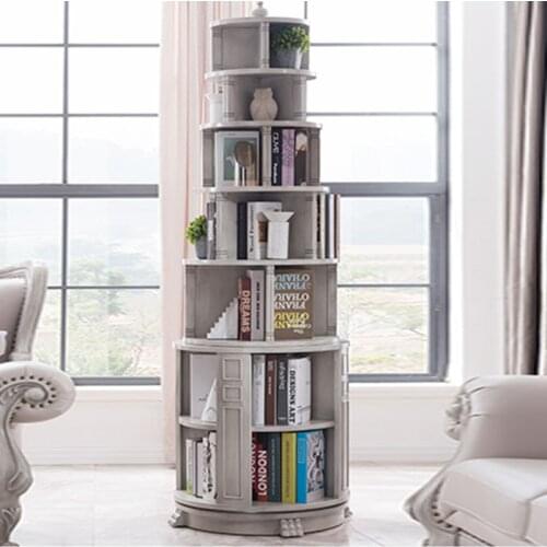 American Solid Wood Light Luxury Rotating Bookshelf 360 Degree European Modern Minimalist Storage Rack Shelf