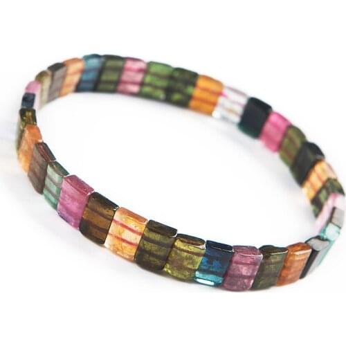 Drop Shipping Natural Stone Bangle Bracelets For Women Lady Stretch Crystal Rectangle Bead Natural Tourmaline Bracelet