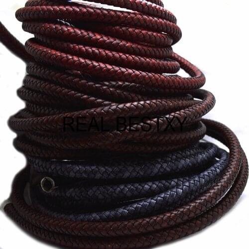 REAL BESTXY 1m/lot 10mm Retro genuine Cow Leather Strap Findings Round Leather Cord String Rope DIY Bracelet Making vintage cord