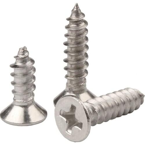 M3 M4 M5mm 304 Stainless Steel Self-tapping Screw Cross Flat Head Screw Countersunk Head Wood Screw Self-tapping