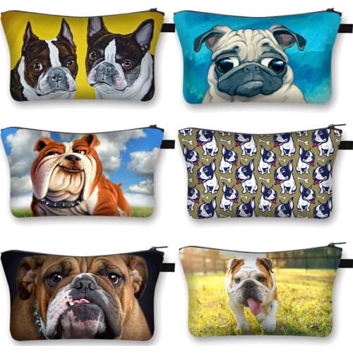 Cute Cartoon French Bulldog Print Cosmetic Bag Mini Pouch for Travel Makeup Accessories Dog Pet Organizer Toiletry Case