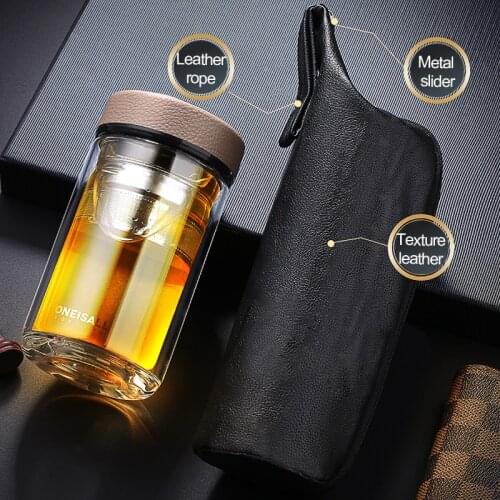 Double Wall Glass Bottle 320ML My Glass Water Bottle With 304 Stainless Steel Tea Filter Water Bottles