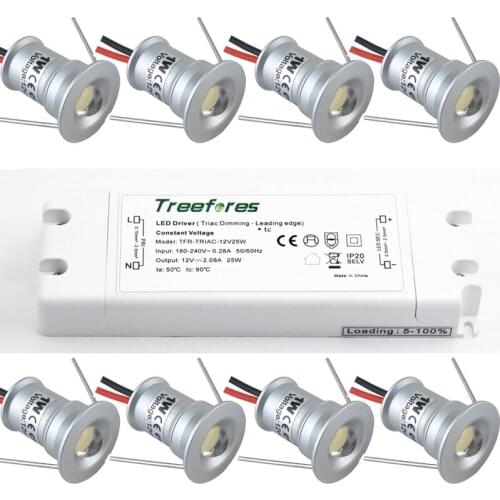 1W LED Downlight Mini Spot Lighting 12V + Triac Dimmable Power Supply Home Indoor Kitchen Recessed Light Kit Stair Lamps