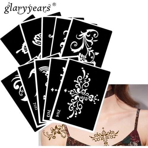 10 Pieces/Set Henna Tattoo Stencil Plants Pattern Paste Drawing Lady Body Art Tattoo Stencil Sexy Product Waterproof 2019 HN#21