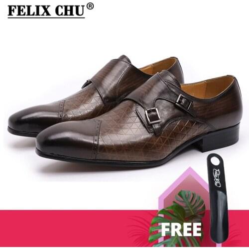 Size 6 To 13 Mens Dress Shoes Genuine Leather Business Italian Double Buckles Monk Strap Formal Shoes Brown Office Shoes for Men