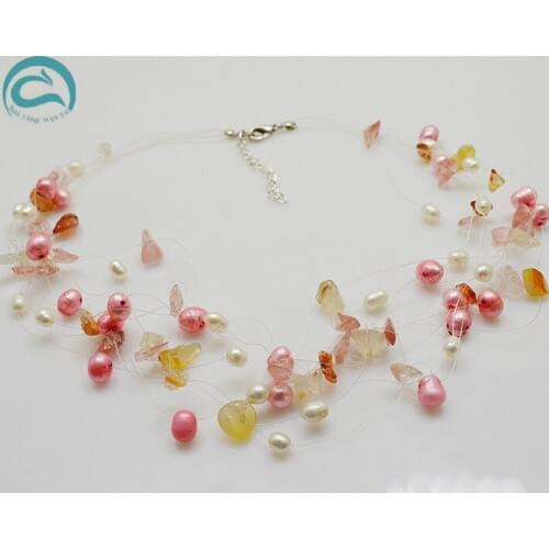 Unique Pearls jewellery Store Handmade Wedding Birthday Perfect Women Gift Multicolor 9rows Illusion Pearl Crystal Necklace