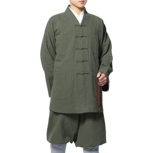 Unisex 5color green/khaki high quality ramie shaolin monk kung fu suits Sangha meditation uniform zen lay clothing buddha outfit