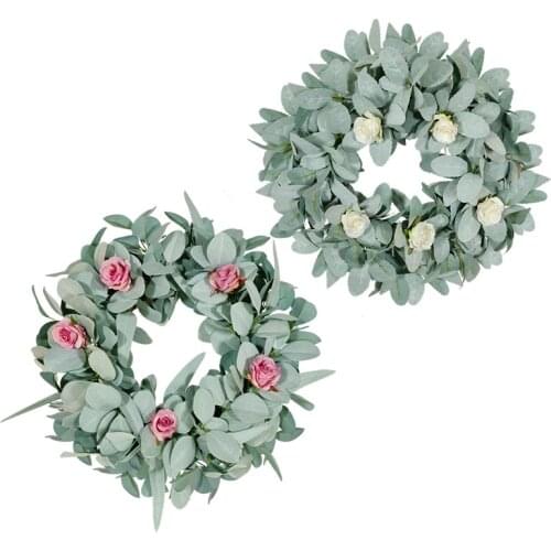 Rose Leaves Wreath Spring Artificial Flower Plants Simulation Garland Door Wall Hanging Wedding Festival Decoration Home Decor