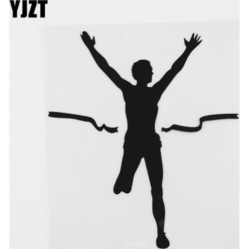 YJZT 13CMX14.9CM Finish Line Running Sports Decal Vinyl Car Sticker Black/Silver 8A-0280