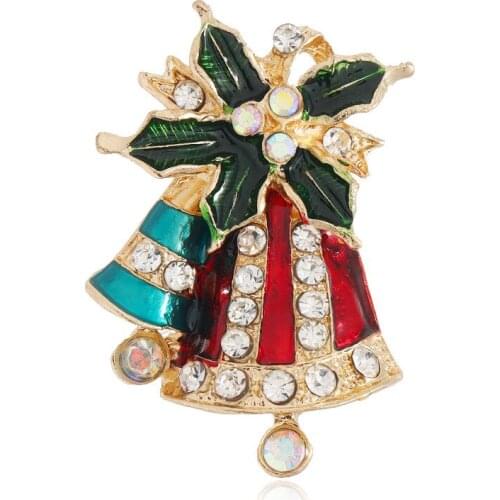 Christmas Bells Color Enamel Brooch For Women Girl Vintage Pin Rainstone Womens Brooch Fashion Party Jewelry Accessories Gift