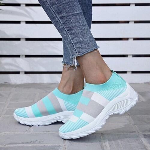 Rimocy Mix Color Women Platform Sneakers 2020 Breathable Mesh Casual Shoes Woman Wedges Knit Sock Footwear Plus Size 35-43 Flats