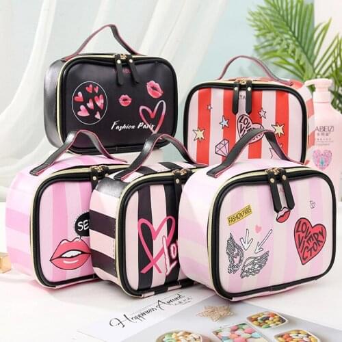FUDEAM Leather Portable Women Cosmetic Bag Multifunction Travel Toiletry Storage Organize Handbag Waterproof Female Makeup Case