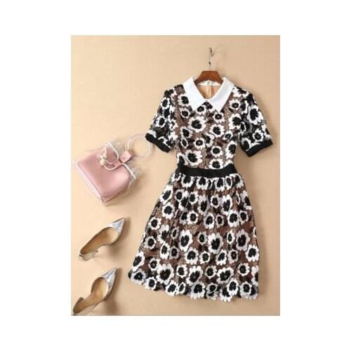 Short Sleeve Ladies Party Dresses Robe Femme Runway 2021 Summer New Self Portrait Dress Womens Floral Lace Dress Elegant