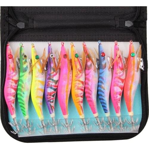10Pcs Octopus Luminous Squid Jigs Hooks 3.5# Cuttlefish Shrimp Baits with Bag Fishing Lures Glow In Dark